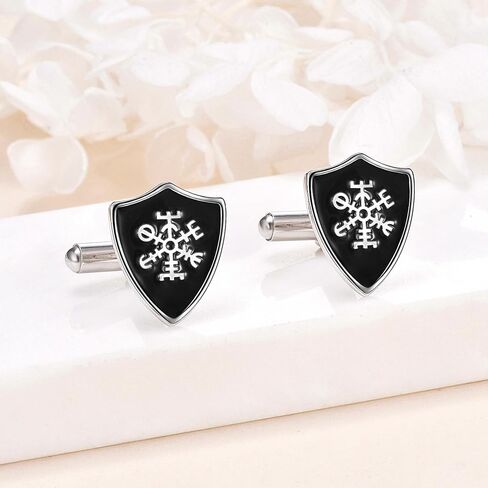 Viking Shield Cufflinks 925 Sterling Silver Black Viking Symbol Shirt Cufflinks for Men Unique Cuff Links Executive Groom Father Wedding Gift in Kuwait