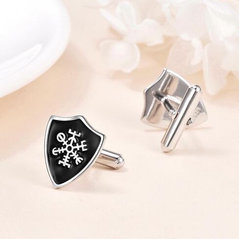 Viking Shield Cufflinks 925 Sterling Silver Black Viking Symbol Shirt Cufflinks for Men Unique Cuff Links Executive Groom Father Wedding Gift in Kuwait