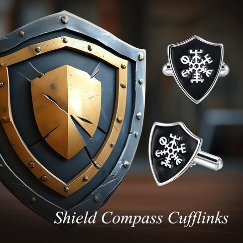 Viking Shield Cufflinks 925 Sterling Silver Black Viking Symbol Shirt Cufflinks for Men Unique Cuff Links Executive Groom Father Wedding Gift in Kuwait