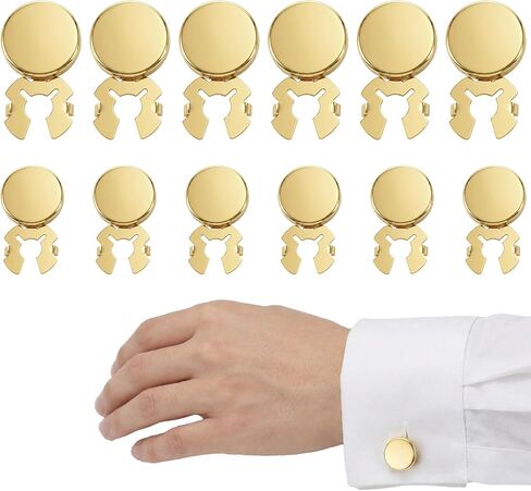 12 Pcs Brass Round Cuff Button Cover 2 Sizes Gold Clip-On Botones Cufflinks Kit Elegant Covers DIY Freedom Button Cover Cufflinks Flat Round Cuffs for Formal Business Wedding Tuxedo Cufflink Shirt in Saudi Arabia