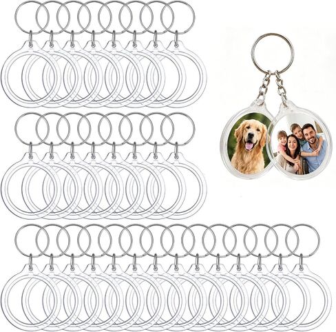 120 Pcs Clear Acrylic Keychain Blanks Circular Transparent Photo Frame Keyrings Round Acrylic Discs for DIY Crafts, Vinyl Projects, Gifts, Tags and Decorations in Saudi Arabia