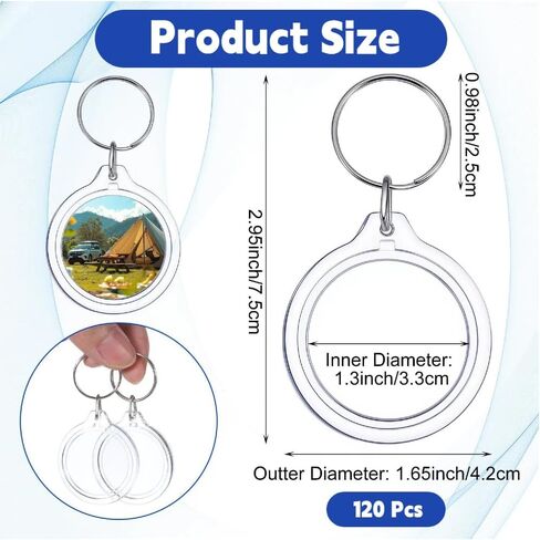 120 Pcs Clear Acrylic Keychain Blanks Circular Transparent Photo Frame Keyrings Round Acrylic Discs for DIY Crafts, Vinyl Projects, Gifts, Tags and Decorations in Saudi Arabia