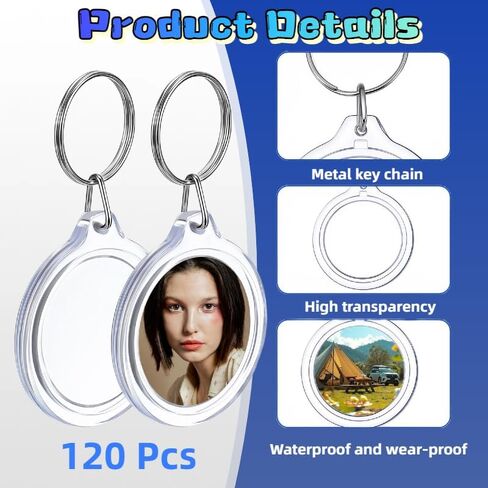 120 Pcs Clear Acrylic Keychain Blanks Circular Transparent Photo Frame Keyrings Round Acrylic Discs for DIY Crafts, Vinyl Projects, Gifts, Tags and Decorations in Saudi Arabia