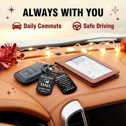 1 Piece Double-Sided Engraving Drive Safe Keychain for Him Father Papa Gifts Dad from Daughter Son, Father's Day Keychain for Dad from Daughter Son, for Husband from Wife in Saudi Arabia