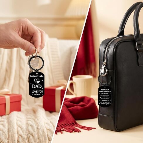 1 Piece Double-Sided Engraving Drive Safe Keychain for Him Father Papa Gifts Dad from Daughter Son, Father's Day Keychain for Dad from Daughter Son, for Husband from Wife in Saudi Arabia