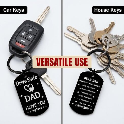 1 Piece Double-Sided Engraving Drive Safe Keychain for Him Father Papa Gifts Dad from Daughter Son, Father's Day Keychain for Dad from Daughter Son, for Husband from Wife in Saudi Arabia