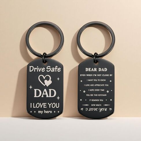 1 Piece Double-Sided Engraving Drive Safe Keychain for Him Father Papa Gifts Dad from Daughter Son, Father's Day Keychain for Dad from Daughter Son, for Husband from Wife in Saudi Arabia