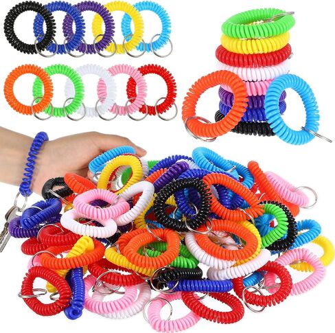150Pcs Colorful Wrist Keychain, Spiral Keychain Bracelet Wrist Coil Key Chains,10 Color Stretchy Plastic Wristlet Keychains, Wristband Key Ring for Outdoor, Gym, Pool, Sauna, ID Badge, Sports in Saudi Arabia