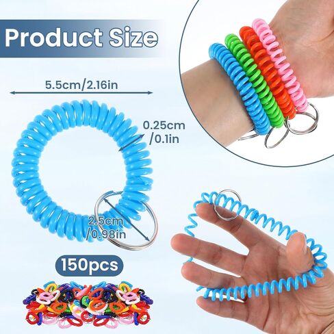 150Pcs Colorful Wrist Keychain, Spiral Keychain Bracelet Wrist Coil Key Chains,10 Color Stretchy Plastic Wristlet Keychains, Wristband Key Ring for Outdoor, Gym, Pool, Sauna, ID Badge, Sports in Saudi Arabia