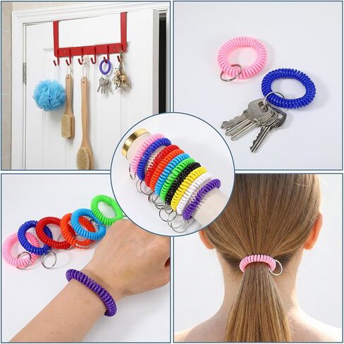 150Pcs Colorful Wrist Keychain, Spiral Keychain Bracelet Wrist Coil Key Chains,10 Color Stretchy Plastic Wristlet Keychains, Wristband Key Ring for Outdoor, Gym, Pool, Sauna, ID Badge, Sports in Saudi Arabia