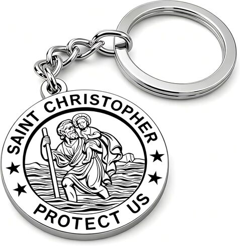 St Christopher Keychain, Saint Christopher Protect Us Medal, Patron Saint of Travelers Keychain for Men Women in Saudi Arabia