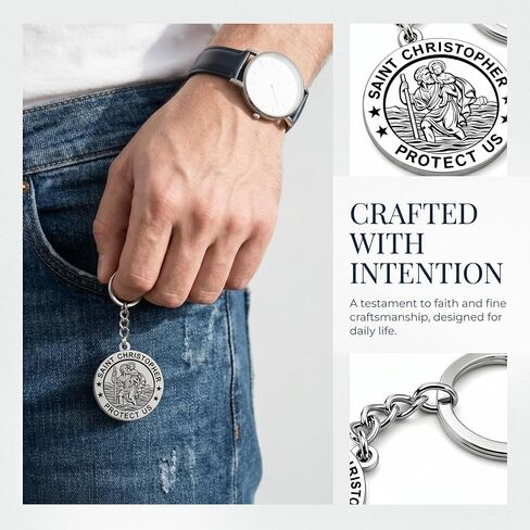 St Christopher Keychain, Saint Christopher Protect Us Medal, Patron Saint of Travelers Keychain for Men Women in Saudi Arabia