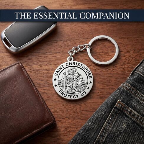 St Christopher Keychain, Saint Christopher Protect Us Medal, Patron Saint of Travelers Keychain for Men Women in Saudi Arabia