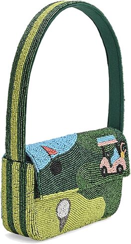 America & Beyond Golf Glimmer Shoulder Bag for Women | Hand-Beaded Golf Purse with Magnetic Closure | Novelty Golf Gift in Saudi Arabia