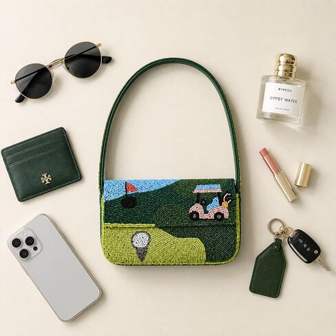 America & Beyond Golf Glimmer Shoulder Bag for Women | Hand-Beaded Golf Purse with Magnetic Closure | Novelty Golf Gift in Saudi Arabia