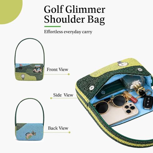 America & Beyond Golf Glimmer Shoulder Bag for Women | Hand-Beaded Golf Purse with Magnetic Closure | Novelty Golf Gift in Saudi Arabia