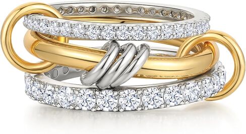 Gold Silver Rings for Women Non Tarnish 18K Gold Plated Stackable Rings Dainty Cubic Zirconia Statement Rings Wedding Band Thumb Ring Mixed Metals Stacking Rings Set Size 6 7 8 9 10 Jewelry Gifts in Saudi Arabia