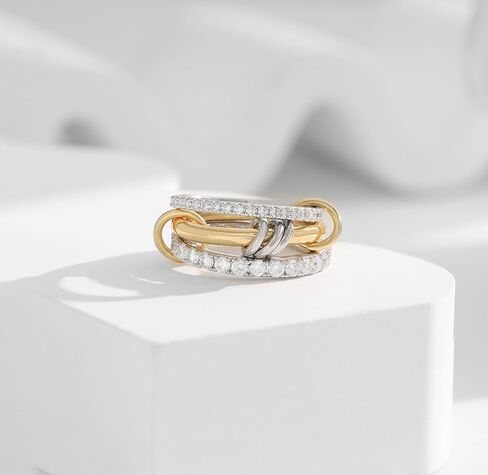 Gold Silver Rings for Women Non Tarnish 18K Gold Plated Stackable Rings Dainty Cubic Zirconia Statement Rings Wedding Band Thumb Ring Mixed Metals Stacking Rings Set Size 6 7 8 9 10 Jewelry Gifts in Saudi Arabia