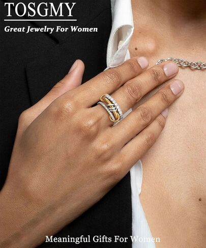 Gold Silver Rings for Women Non Tarnish 18K Gold Plated Stackable Rings Dainty Cubic Zirconia Statement Rings Wedding Band Thumb Ring Mixed Metals Stacking Rings Set Size 6 7 8 9 10 Jewelry Gifts in Saudi Arabia
