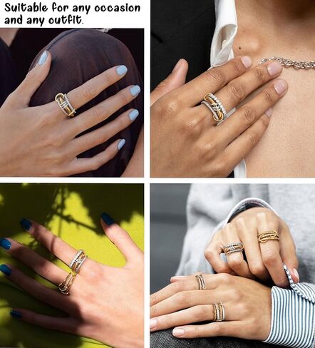 Gold Silver Rings for Women Non Tarnish 18K Gold Plated Stackable Rings Dainty Cubic Zirconia Statement Rings Wedding Band Thumb Ring Mixed Metals Stacking Rings Set Size 6 7 8 9 10 Jewelry Gifts in Saudi Arabia