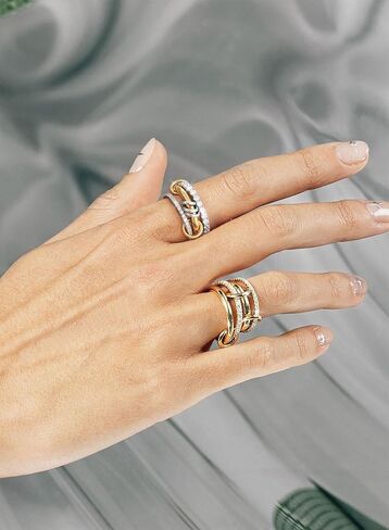 Gold Silver Rings for Women Non Tarnish 18K Gold Plated Stackable Rings Dainty Cubic Zirconia Statement Rings Wedding Band Thumb Ring Mixed Metals Stacking Rings Set Size 6 7 8 9 10 Jewelry Gifts in Saudi Arabia