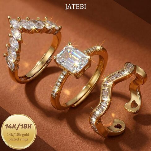 JATEBI Stackable Rings for Women 14K Gold Plated Kunckle Rings Set Dainty Simple Trendy Adjustable Perfect for Stacking Layering on Thumb and Knuckle 3 Pcs in Kuwait