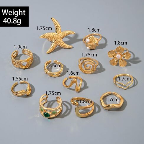 Golden Knuckle Stacking Rings Set for Women Boho Dainty Crystal Starfish Wave Shell Flower Rings Pack Vintage Trendy Beach Holiday Stuff Jewelry Gift in Saudi Arabia