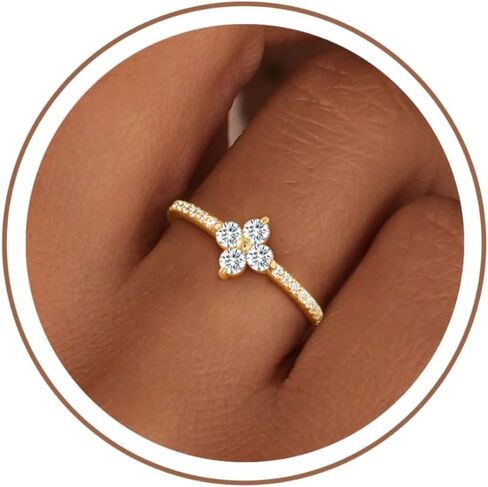 KOHOTA Birthstone Gold Rings for Women Non Tarnish 14K Gold Plated Stackable Rings Dainty Clover Flower CZ Gemstone Green Emerald Ring Engagement Wedding Band Jewelry Birthday Gifts Size 5-10 in Saudi Arabia