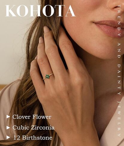 KOHOTA Birthstone Gold Rings for Women Non Tarnish 14K Gold Plated Stackable Rings Dainty Clover Flower CZ Gemstone Green Emerald Ring Engagement Wedding Band Jewelry Birthday Gifts Size 5-10 in Saudi Arabia