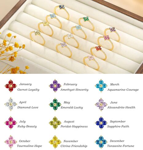 KOHOTA Birthstone Gold Rings for Women Non Tarnish 14K Gold Plated Stackable Rings Dainty Clover Flower CZ Gemstone Green Emerald Ring Engagement Wedding Band Jewelry Birthday Gifts Size 5-10 in Saudi Arabia