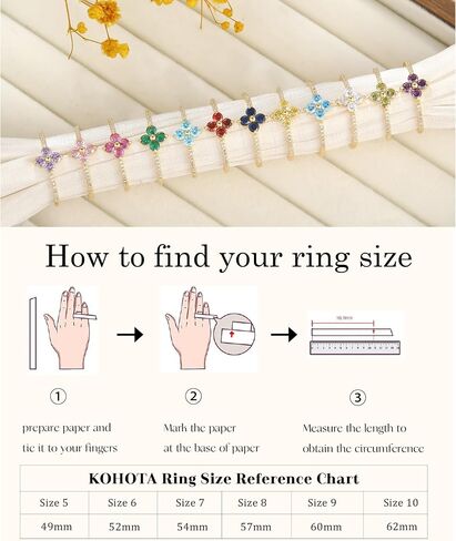KOHOTA Birthstone Gold Rings for Women Non Tarnish 14K Gold Plated Stackable Rings Dainty Clover Flower CZ Gemstone Green Emerald Ring Engagement Wedding Band Jewelry Birthday Gifts Size 5-10 in Saudi Arabia