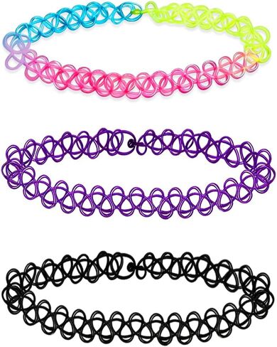 3PCS Black Tattoo Choker Necklace Rainbow Tattoo Chokers Necklace Purple Tattoo Choker 90s Chokers Gothic Y2K 2000s Collar Adjustable Stretchy Elastic Necklace Jewelry Gift for Women in Kuwait