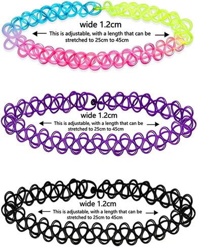 3PCS Black Tattoo Choker Necklace Rainbow Tattoo Chokers Necklace Purple Tattoo Choker 90s Chokers Gothic Y2K 2000s Collar Adjustable Stretchy Elastic Necklace Jewelry Gift for Women in Kuwait