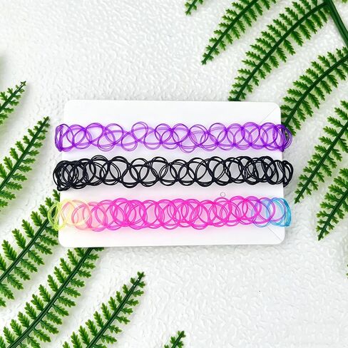 3PCS Black Tattoo Choker Necklace Rainbow Tattoo Chokers Necklace Purple Tattoo Choker 90s Chokers Gothic Y2K 2000s Collar Adjustable Stretchy Elastic Necklace Jewelry Gift for Women in Kuwait