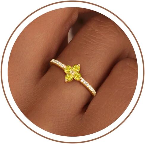 KOHOTA Birthstone Gold Rings for Women Non Tarnish 14K Gold Plated Stackable Rings Dainty Clover Flower CZ Gemstone Green Emerald Ring Engagement Wedding Band Jewelry Birthday Gifts Size 5-10 in Saudi Arabia