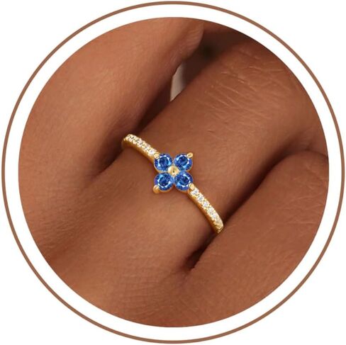 KOHOTA Birthstone Gold Rings for Women Non Tarnish 14K Gold Plated Stackable Rings Dainty Clover Flower CZ Gemstone Green Emerald Ring Engagement Wedding Band Jewelry Birthday Gifts Size 5-10 in Saudi Arabia