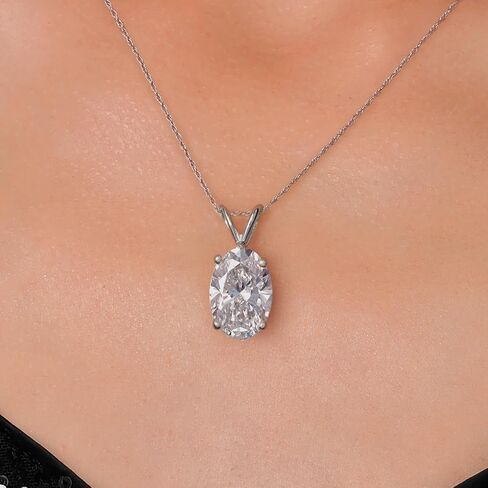 Gem Stone King 5.00 Ct IGI Certified Oval Lab Grown Diamond Pendant Necklace For Women in 14K White Gold | D-E Color | VS1-VS2 Clarity | Gold Necklace For Women | With 18 Inch Chain in Kuwait