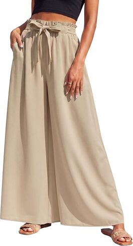 Bsubseach Women's Flowy Wide Leg Palazzo Pants Summer Floral Casual Pants with Pockets Beach Vacation Outfits in Kuwait