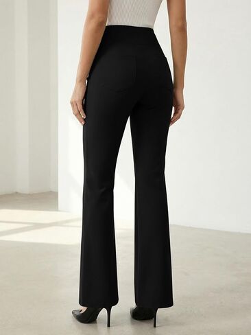 Dokuritu Women's Work Pants Business High Waist Flare Leggings with Pockets Tummy Control Bootcut Pull On Stretchy Slacks in Saudi Arabia