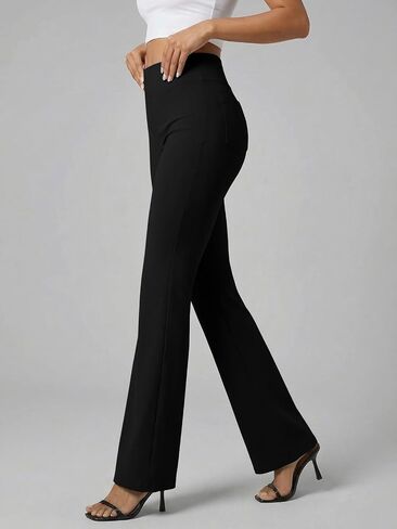 Dokuritu Women's Work Pants Business High Waist Flare Leggings with Pockets Tummy Control Bootcut Pull On Stretchy Slacks in Saudi Arabia