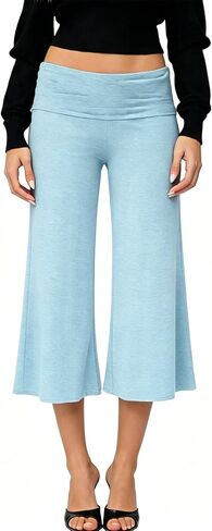 DSORVICD Gaucho Pants for Women Low Rise Fold Over Capris Wide Leg Flared Flowy Cropped Pants Streetwear in Kuwait