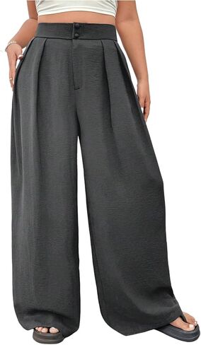 OYOANGLE Women's Plus Size High Waisted Wide Leg Pants Work Dressy Casual Pleated Trousers in Kuwait