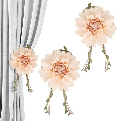 Meplait 2 Pack Flower Curtain Tiebacks & Holdbacks, No Drill Curtain Clips for Sheer Curtains Decorative Curtain Tie Back for Bedroom Nursery Living Room (Apricot Dahlia) in Saudi Arabia