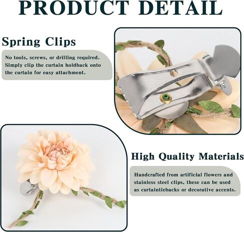Meplait 2 Pack Flower Curtain Tiebacks & Holdbacks, No Drill Curtain Clips for Sheer Curtains Decorative Curtain Tie Back for Bedroom Nursery Living Room (Apricot Dahlia) in Saudi Arabia
