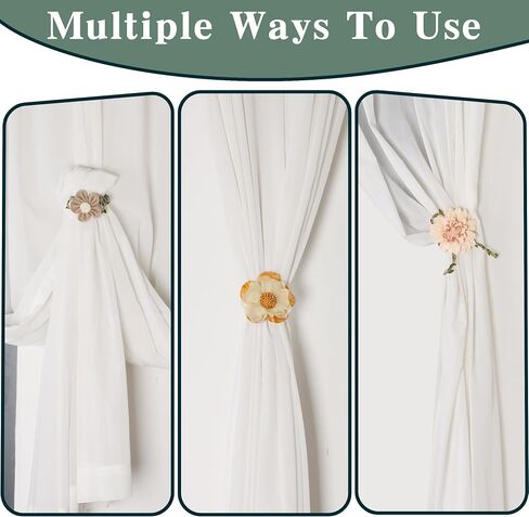 Meplait 2 Pack Flower Curtain Tiebacks & Holdbacks, No Drill Curtain Clips for Sheer Curtains Decorative Curtain Tie Back for Bedroom Nursery Living Room (Apricot Dahlia) in Saudi Arabia