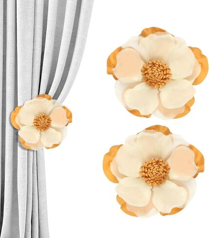 Meplait 2 Pack Flower Curtain Tiebacks & Holdbacks, No Drill Curtain Clips for Sheer Curtains Decorative Curtain Tie Back for Bedroom Nursery Living Room (Apricot Dahlia) in Saudi Arabia