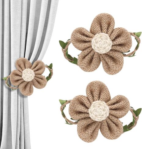Meplait 2 Pack Flower Curtain Tiebacks & Holdbacks, No Drill Curtain Clips for Sheer Curtains Decorative Curtain Tie Back for Bedroom Nursery Living Room (Apricot Dahlia) in Saudi Arabia