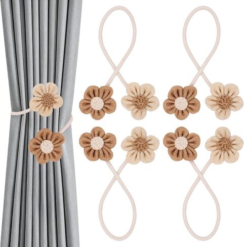 4 Pack Braided Linen Curtain Tiebacks, Boho Elegant Farmhouse Rustic Flexible Tie Backs Holders, Curtain Tie Backs for Home Office Bedroom Window Decorative Accessories (White) in Saudi Arabia