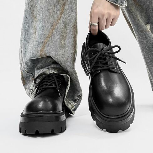 Men's Leather Platform Big Toe Oxfords Lace Up Non-Slip Height-Enhancing Lug Soles Classic Retro Round-Toed Wide-Toed Business Derby Shoes for Work Formal Casual Dress Shoes in Saudi Arabia