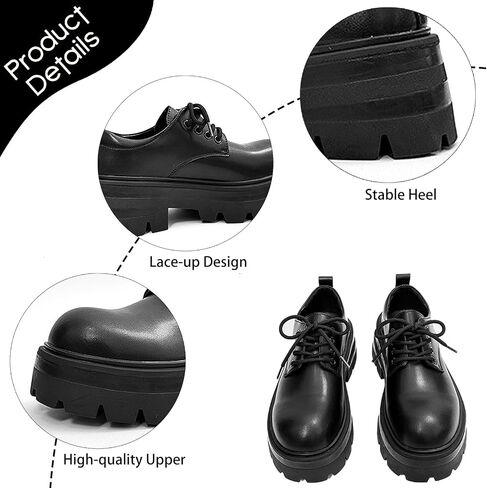 Men's Leather Platform Big Toe Oxfords Lace Up Non-Slip Height-Enhancing Lug Soles Classic Retro Round-Toed Wide-Toed Business Derby Shoes for Work Formal Casual Dress Shoes in Saudi Arabia